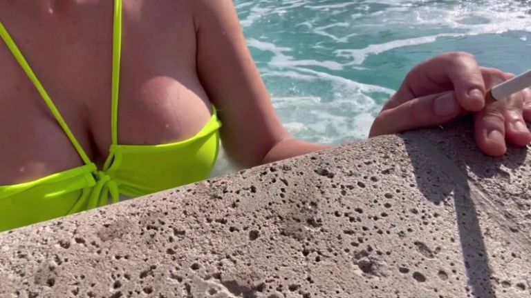 Artemisia Love flashing her juicy big tits underwater for you wearing a sexy bikini