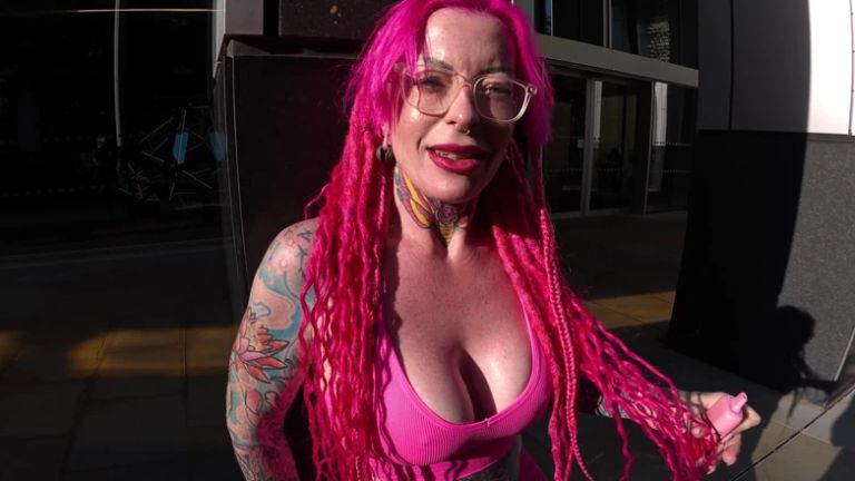 Nudist Sauna British Punk Pink Hair Slut Piggy Mouth Fucked in Nudist Spa