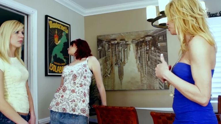 Kitchen Table Threesome: Redhead and Two Blondes Never Reach the Bedroom
