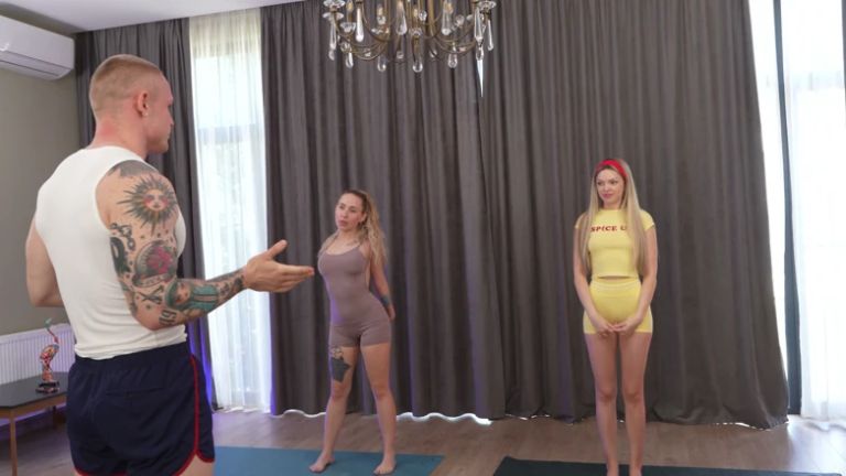 Fitness Trainer Sam Garro Stretches Ashby Winter Then Fucks Her Hard Right in Front of Bella Mur