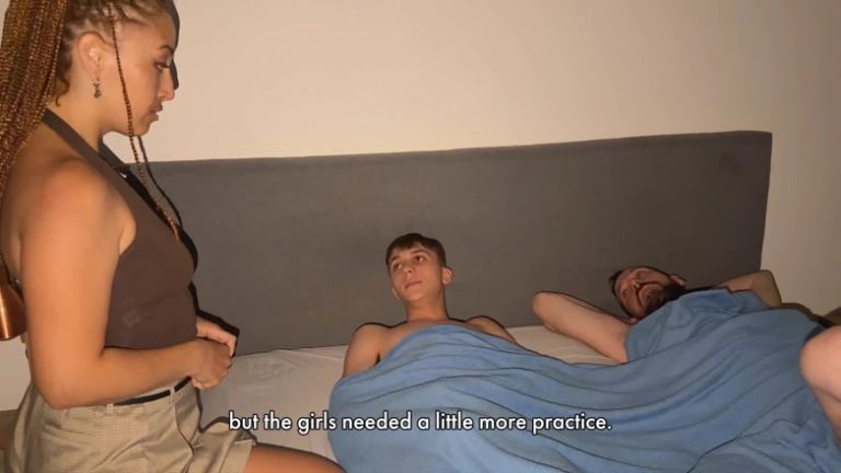 Stepson Brings His Girlfriend Home and It Turns Into a Deepthroat Orgy (short)