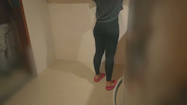 Hotwife Kitchen Quickie - Blowjob and Standing Fuck Ends in Her Mouth